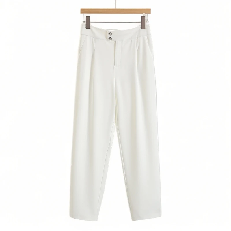 F898-【缇】两粒扣小脚裤时尚百搭纯色休闲裤#ZSU56K027