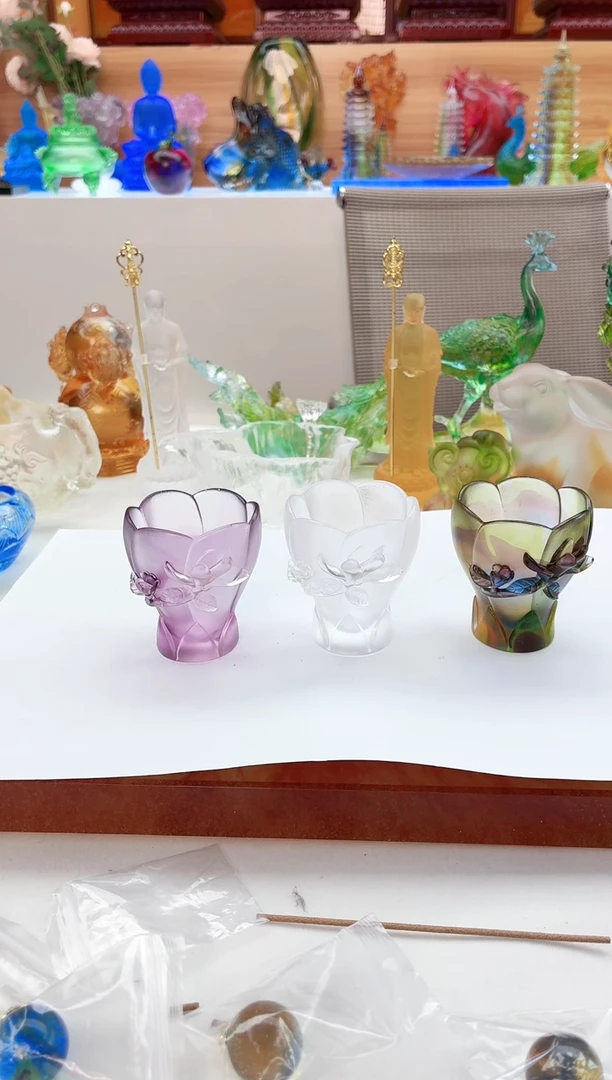 手工艺品琉璃沐白色紫色彩色兰花杯
