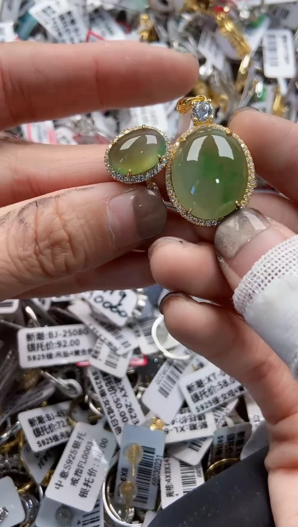银S925镶嵌戒指翡翠15  15   5
