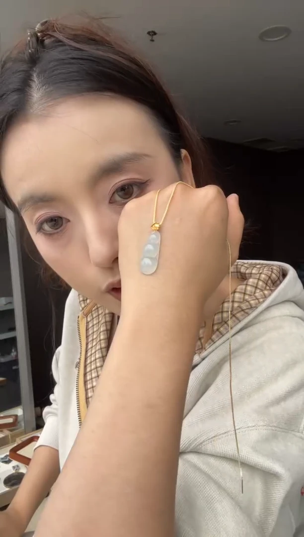 吊坠(不含链)18K金镶嵌翡翠天然缅甸A货翡翠