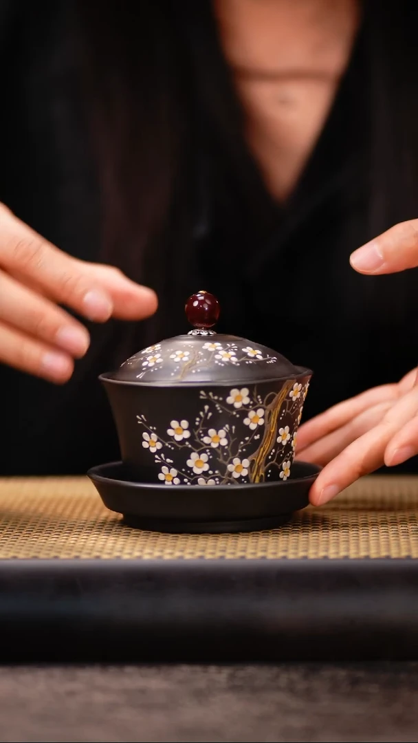 11小鱼高黑料梅花三才盖碗
