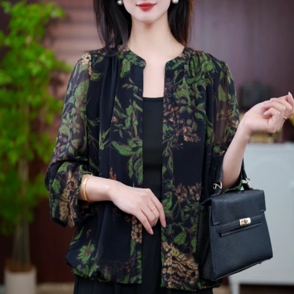 2025新款星落绿叶高级开衫女衬衫外套薄款防晒衫外搭空调衫夏