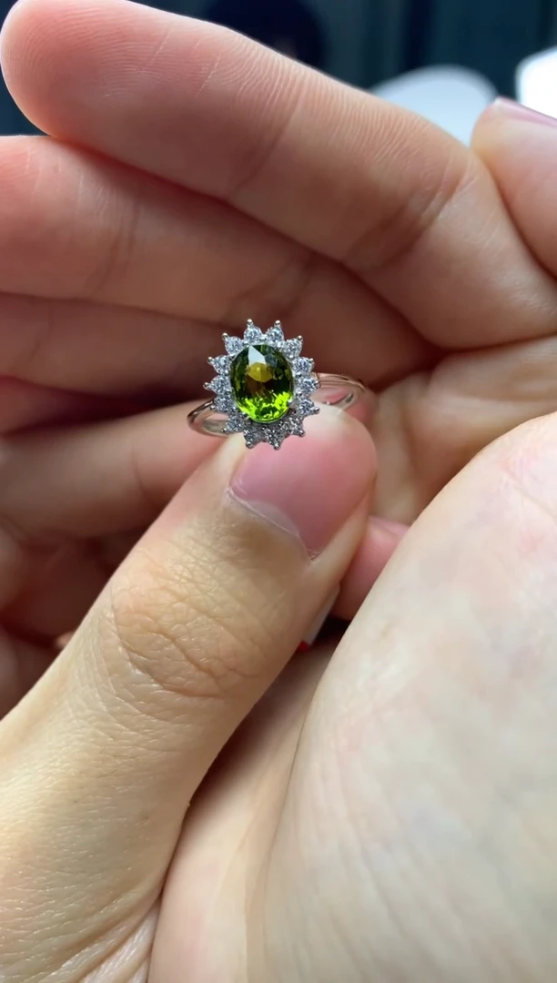 银S925镶嵌戒指碧玺J39-7