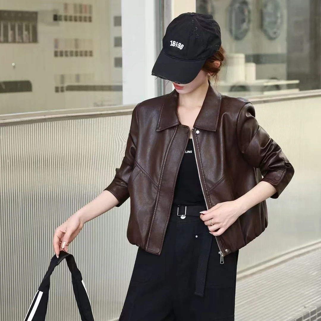 皮衣外套女款爆款2025新款春秋季黑色高级感短款休闲夹克上衣8910