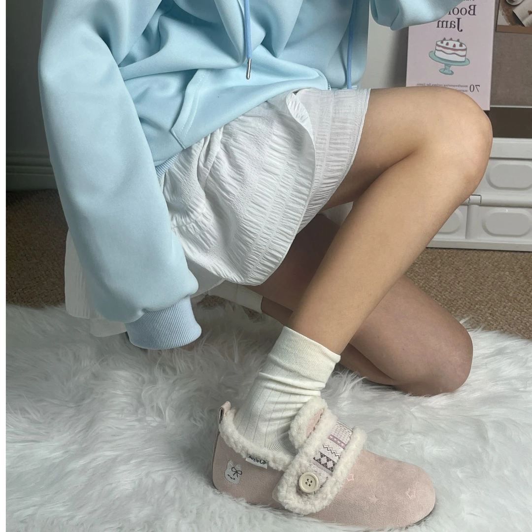 feiyue/飞跃2025冬季新款加绒舒适保暖可爱刺绣博肯鞋百搭休闲