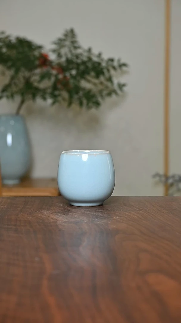 暖心杯 天青 微瑕 无款