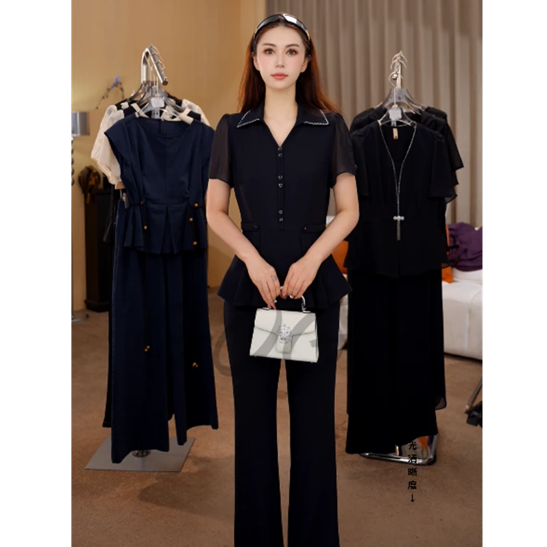 G6939质减龄洋气两件套2025夏季新款显瘦遮肉高端时尚妈妈套装