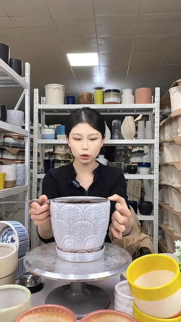 默认打孔陶瓷花盆宽高17-15.5