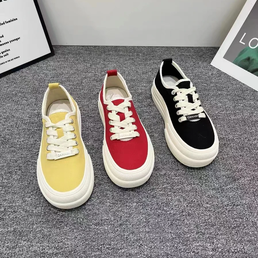 2025春夏新款舒适帆布鞋女百搭韩版圆头系带厚底学生休闲鞋8656-1