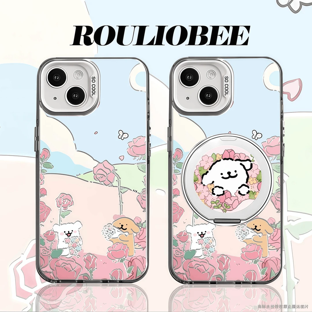 郁金香小狗适用于苹果iqoo华为oppo小米15vivo一加荣耀手机防摔壳
