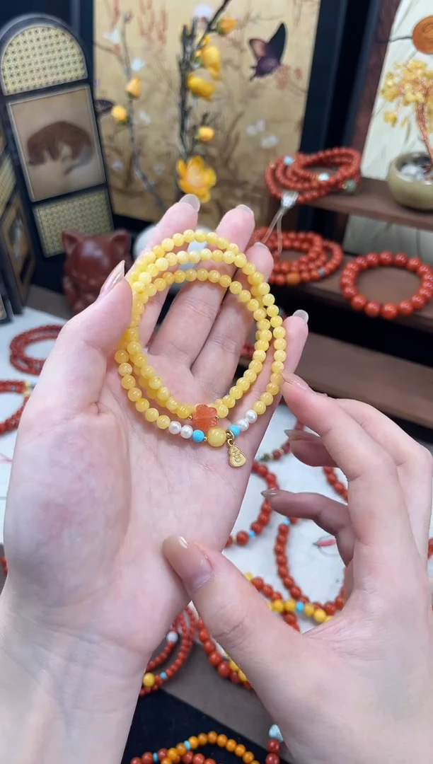 手链蜜蜡未镶嵌QF-C75 三圈蜜蜡4mm