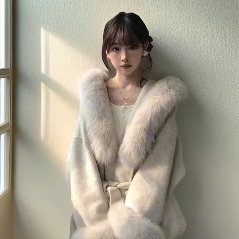 气质贵气冬季新款双面毛呢子沪上千金休闲宽松连帽加厚保暖外套女