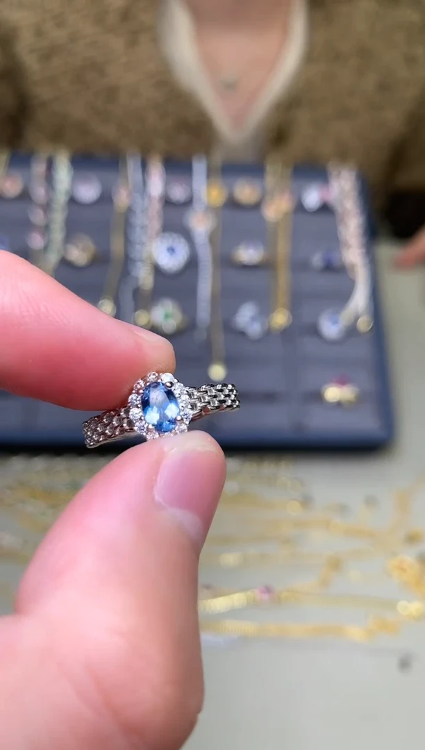 银S925镶嵌戒指海蓝宝石戒指