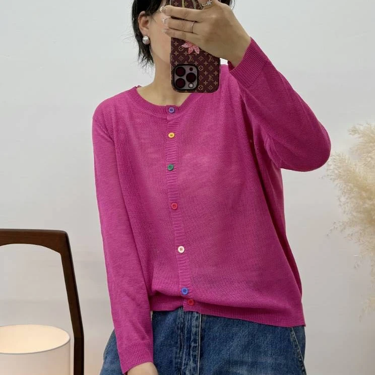 夏季简约百搭长袖针织开衫复古显瘦空调衫005