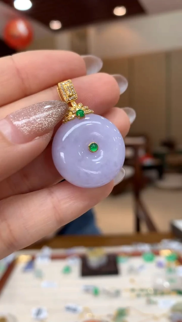 吊坠(不含链)18K金镶嵌翡翠平安扣