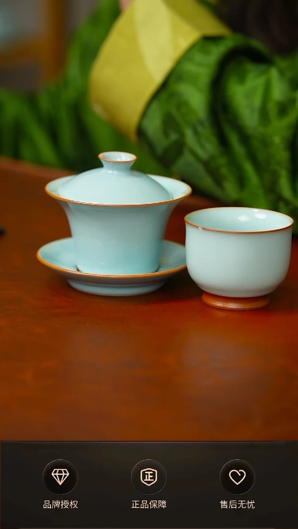 一级天青新品马蹄盖碗送美人杯