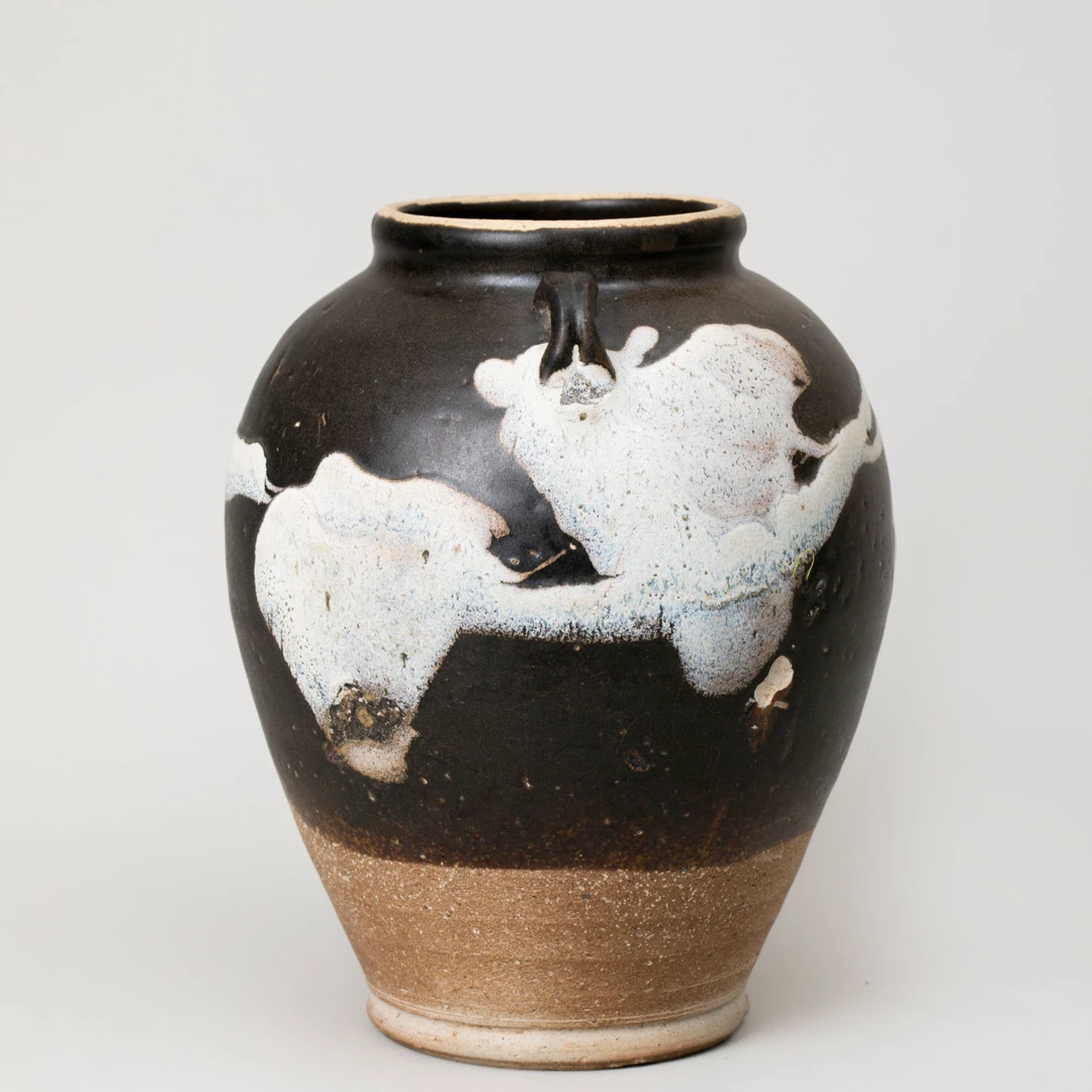 【古董】29、明  鲁山窑黑釉窑变斑纹双系罐