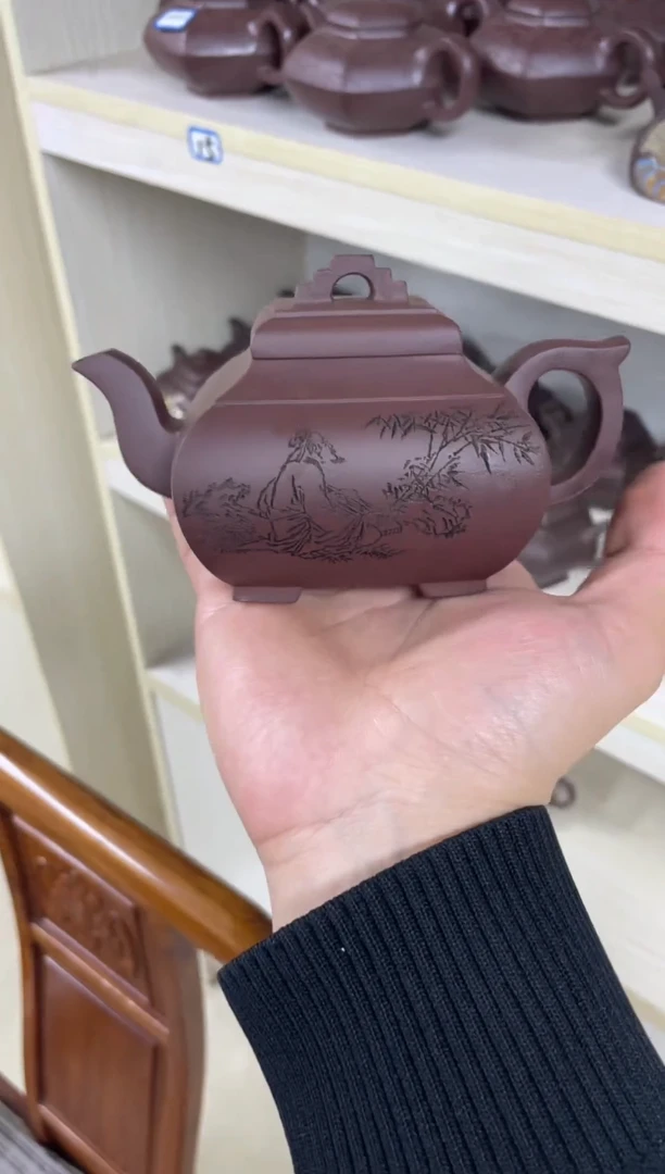 茶壶紫砂刻绘桥鼎