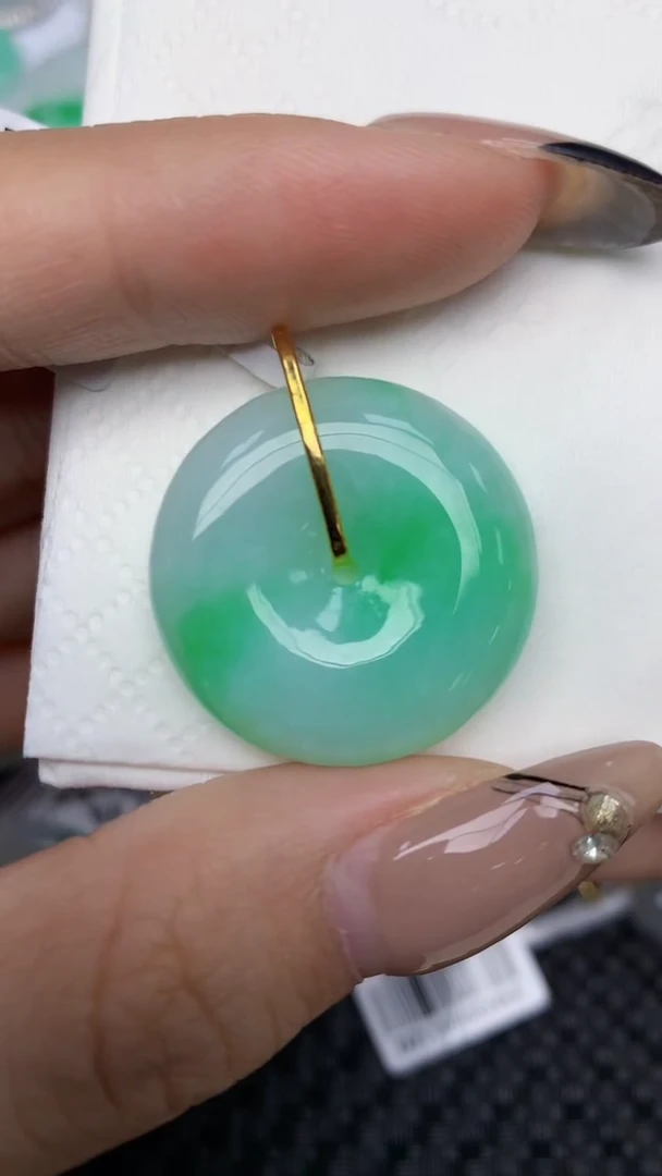 颈饰18K金镶嵌翡翠天然缅甸翡翠a货百元以上9元证书费自理