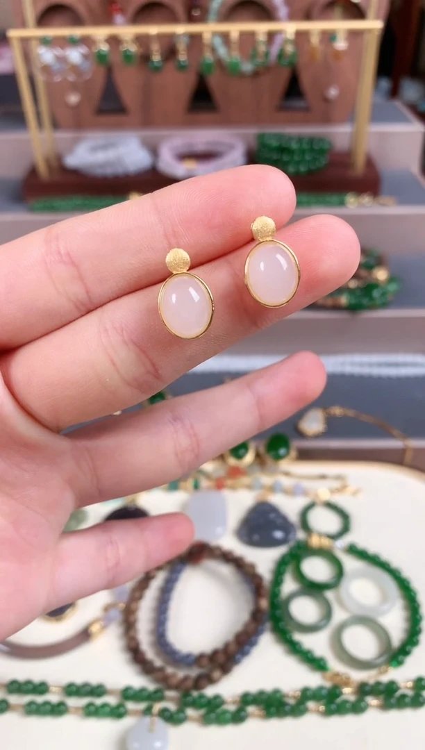 银S925镶嵌和田玉耳饰1