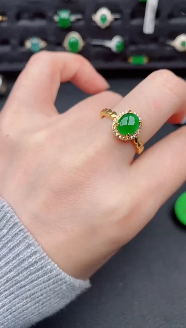 银S925镶嵌戒指翡翠天然a货翡翠387