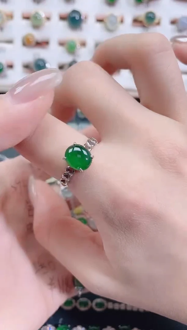 银S925镶嵌戒指翡翠天然翡翠