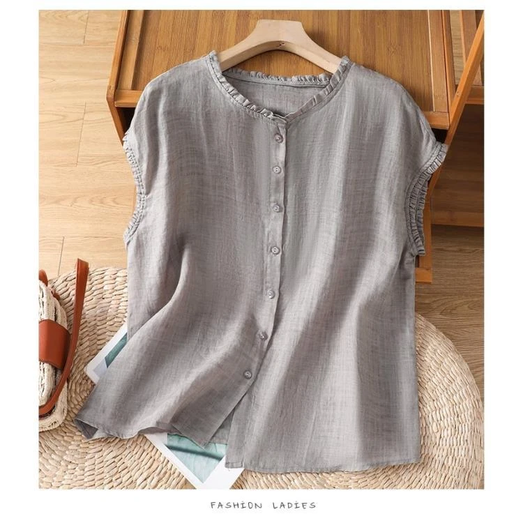 特大码胖mm300斤无袖花边领衬衫女夏季洋气时尚立领宽松小衫上衣