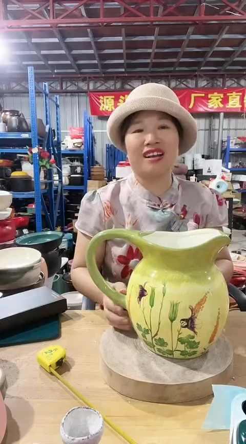 蓝**泪瑕疵绿色花盆不可明火孤品