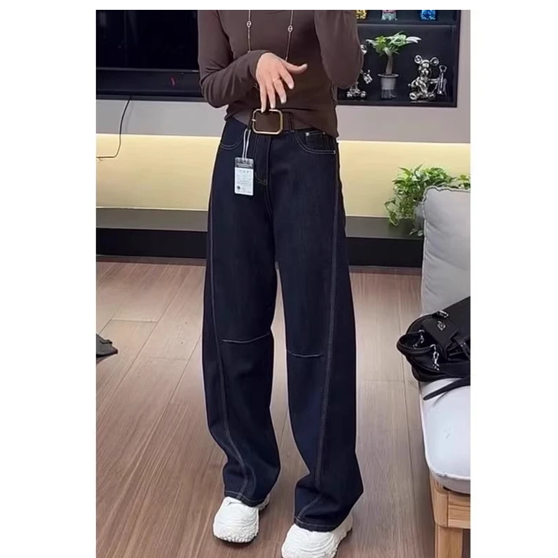 阔腿裤显瘦女春季新款胖mm梨形大码牛仔裤萝卜裤弯刀香蕉裤小个子