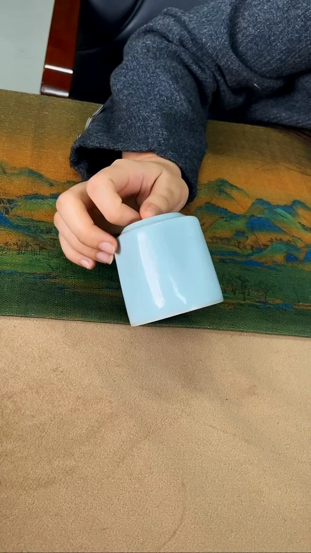 杯子瓷韩红天青釉 方圆杯