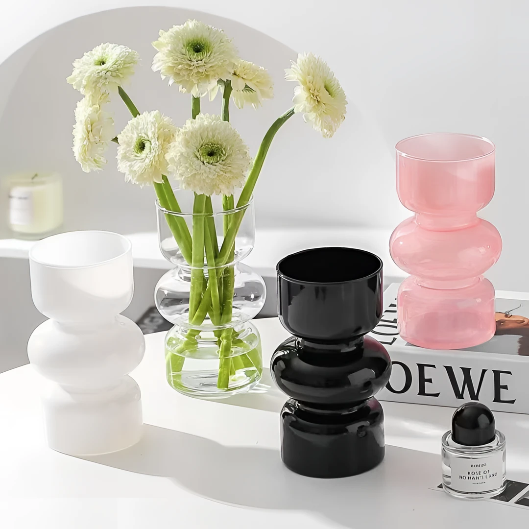 UOSU法式玻璃花瓶摆件网红小众花瓶客厅插花器透明水养高级感摆件