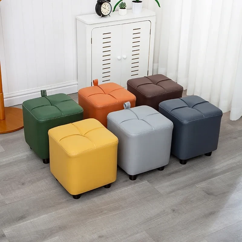 方形家用客厅换鞋软包试衣间爆款加厚网红凳子茶几高矮凳轻奢脚踏