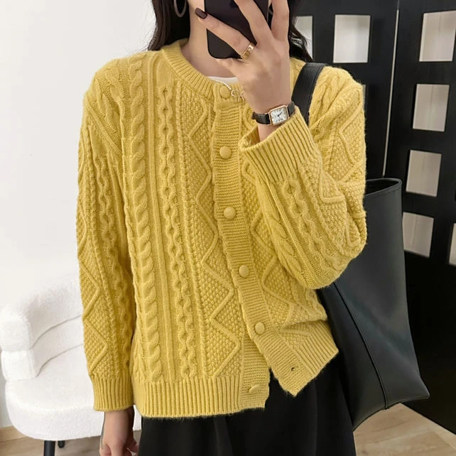 【麻花开衫】新款韩系设计感提花针织开衫毛衣 1548