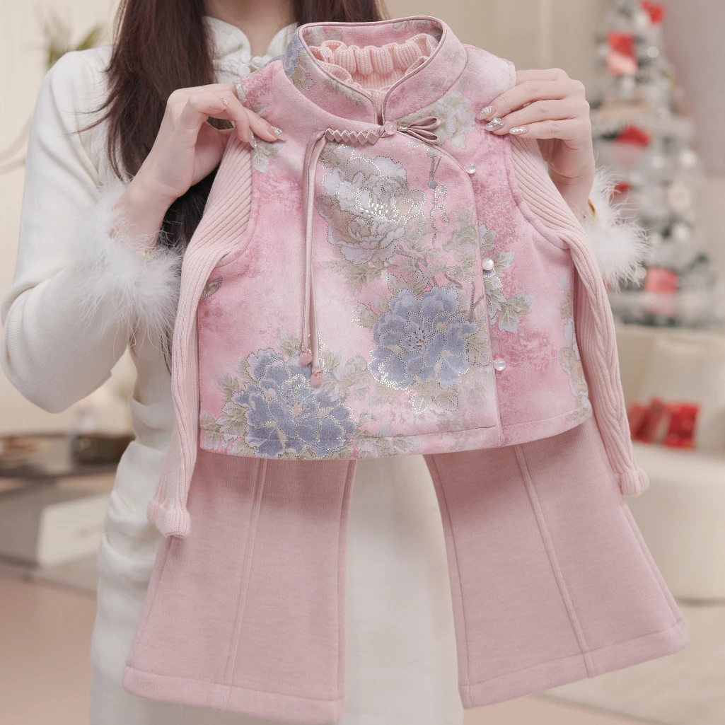 【如梦令】女童秋冬加厚旗袍裙唐装公主中国风套装女孩三件套D68820