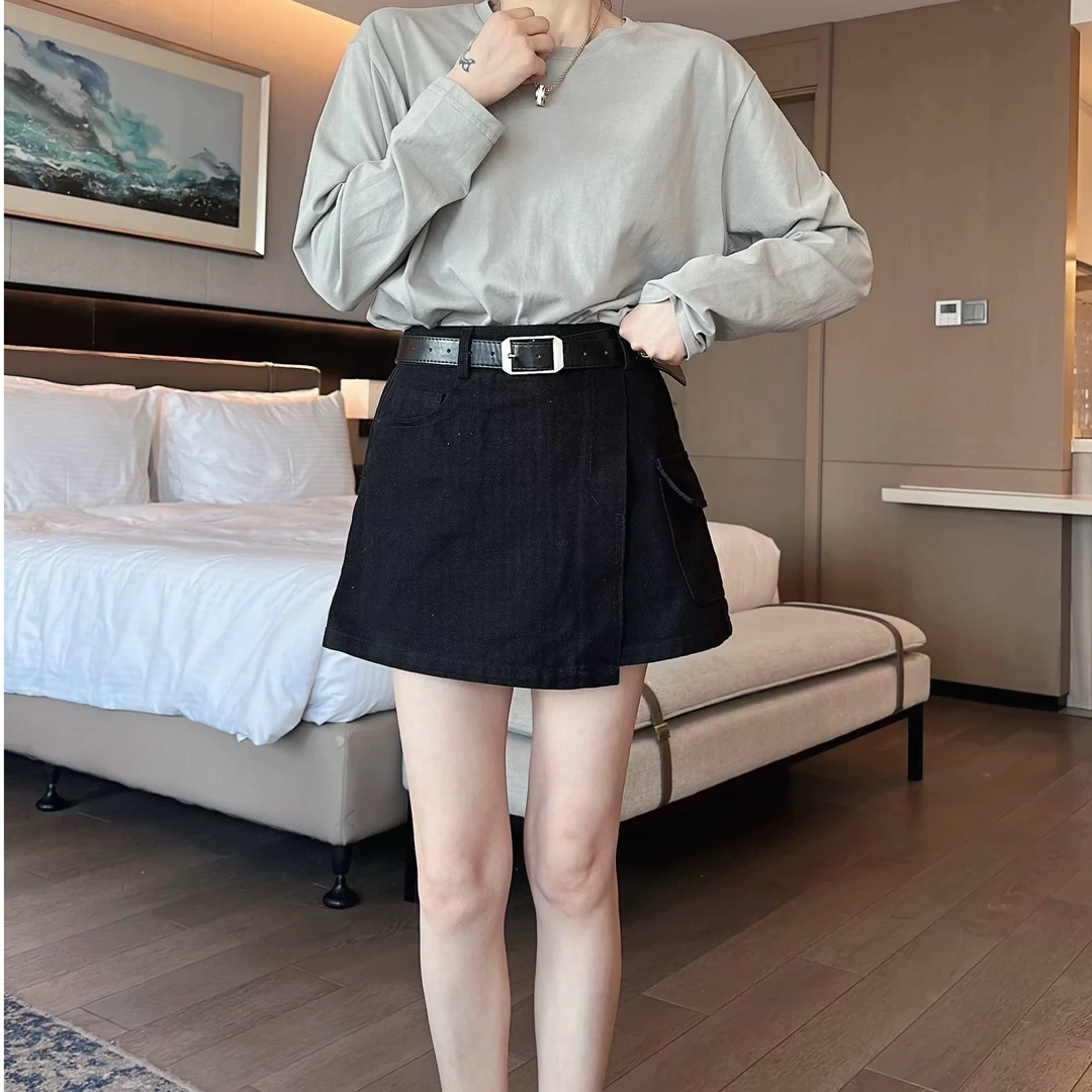 2025新款百搭小个子显瘦时尚夏季休闲宽松包臀牛仔工装裤裙8053