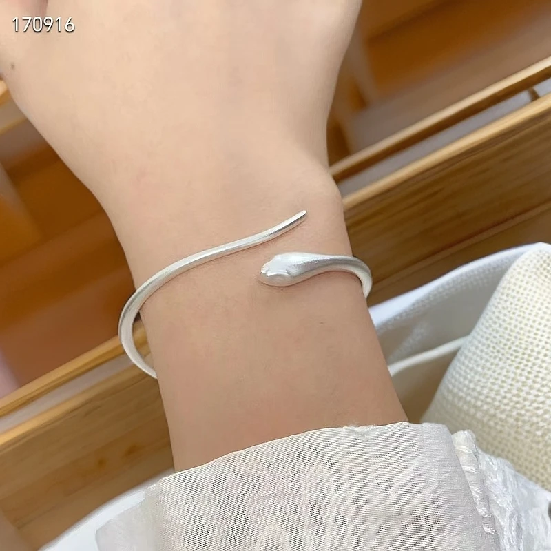 足银手镯 足银999.9实心古法灵蛇手镯气质简约轻奢个性时尚百搭