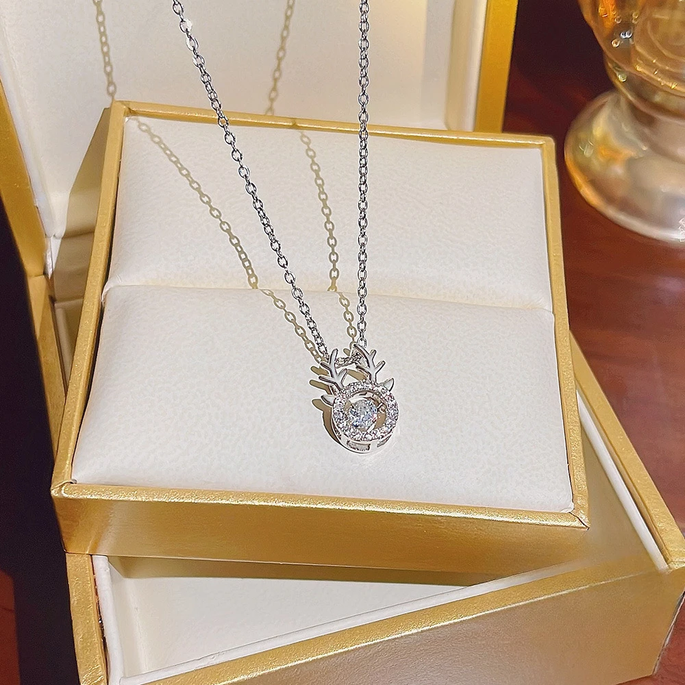 吊坠925银 一鹿有你跳动的心锁骨链XL903【送人鱼之泪项链】