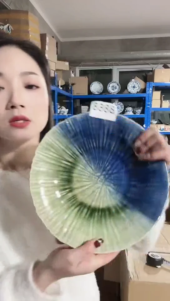 【闪购商品】瓷片日本进口瓷器织布烧25cm大盘B868