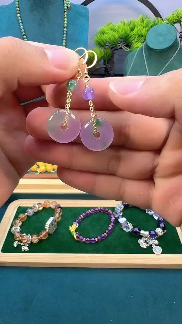 翡翠14K金镶嵌耳饰E234