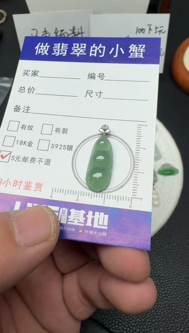 颈饰18K金镶嵌翡翠（51号）纯天然A货缅甸翡翠豆子吊坠