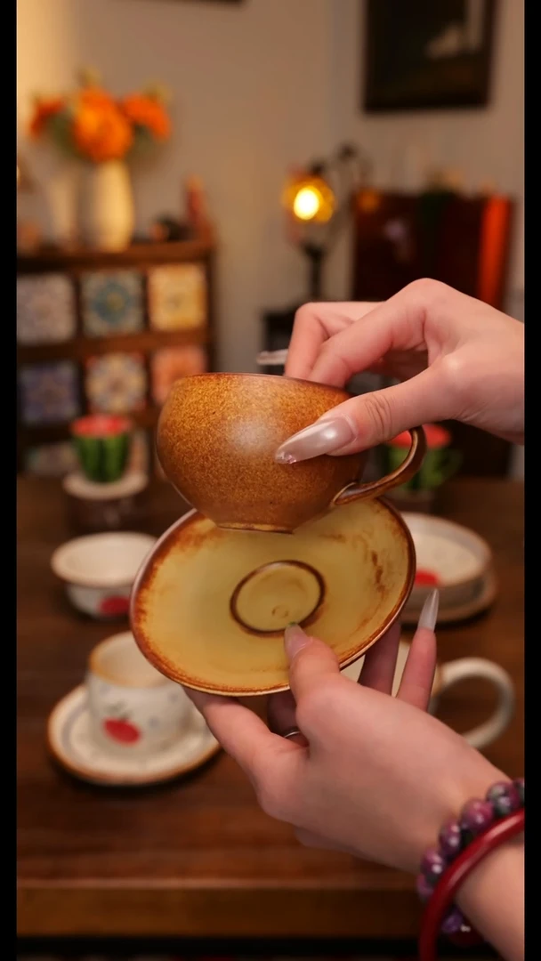 陶便携款粗陶杯碟手作