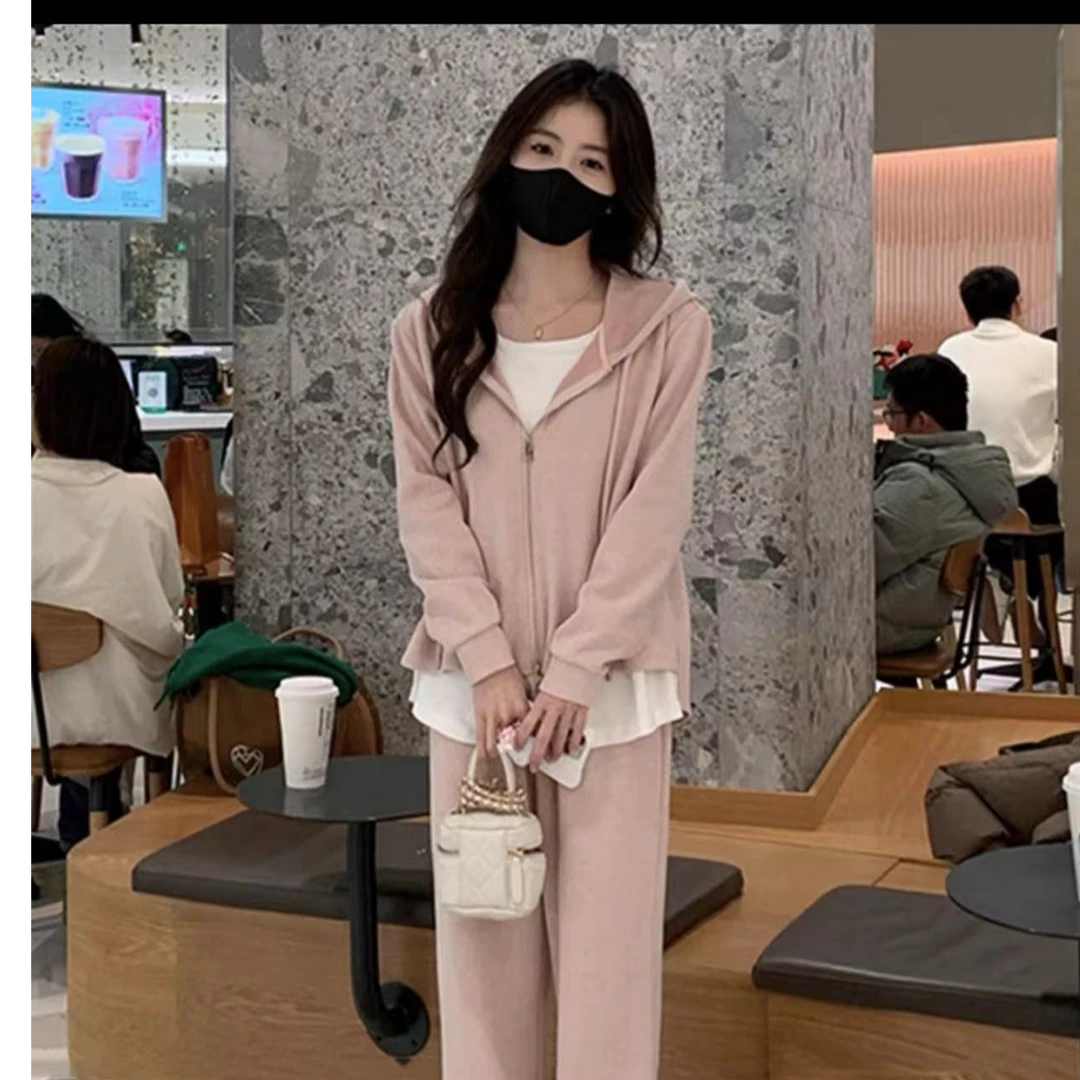 【慵懒假两件2.0】2025设计师新款时尚休闲卫衣外套+裤子两件套装