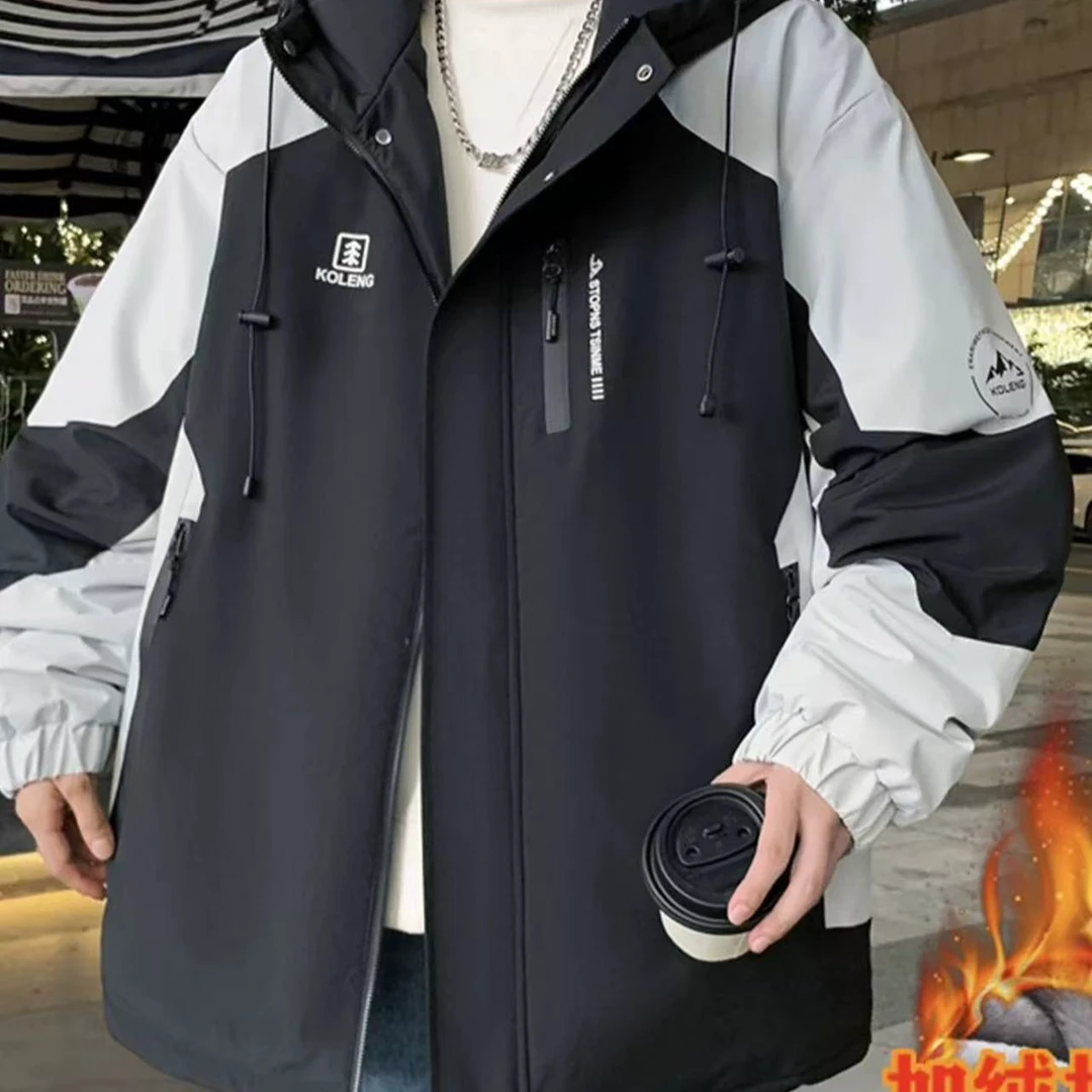 【断码福利】DD刺绣小树加绒加厚连帽外套休闲秋冬新款男中大童