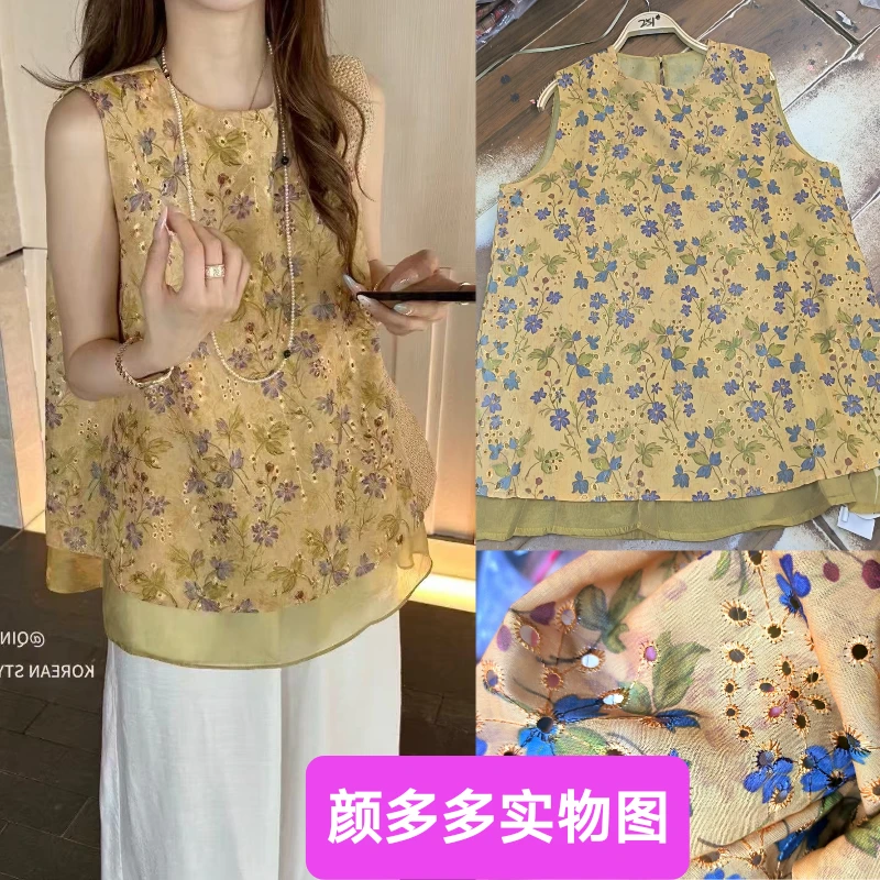 新中式国风无袖衬衫马甲女2025夏季新款印花马夹坎肩背心小衫上衣