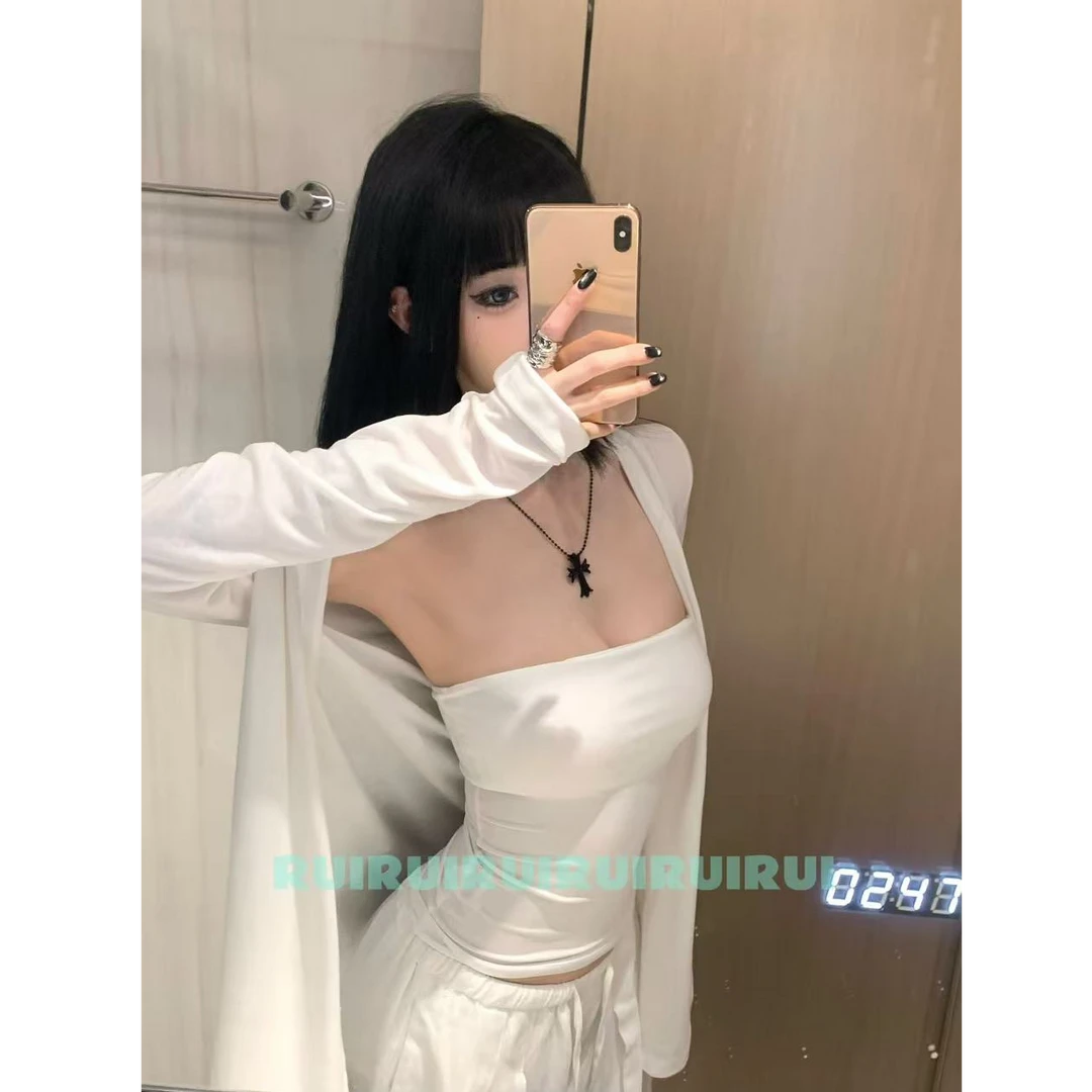 【RUI】现货 夏季清透小开衫慵懒风新款落肩防晒薄外套D0060