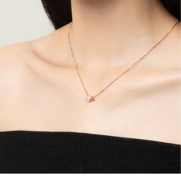 链子925银合成锆石 萱子925银时尚百搭奢爱心小众气质银质项链