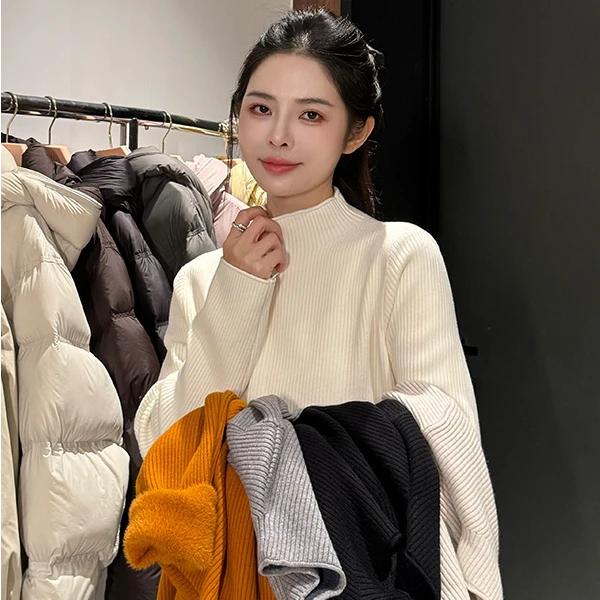 宿慕SUMU 冬季半高领毛衣11-15新款2025加绒百搭显瘦针织衫1216