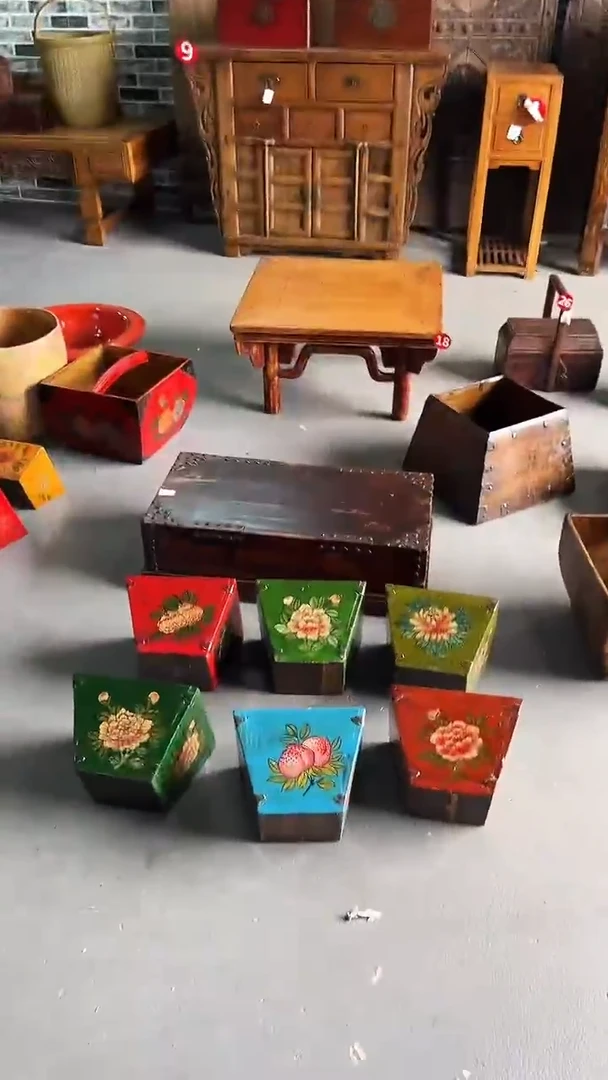 木德**杀大号彩色实木升子手绘方形复古