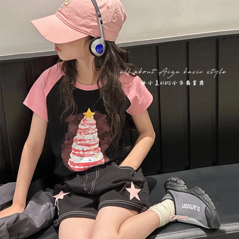 K24328韩国童装女童休闲T恤夏装2025新款儿童洋气短袖时髦洋气潮