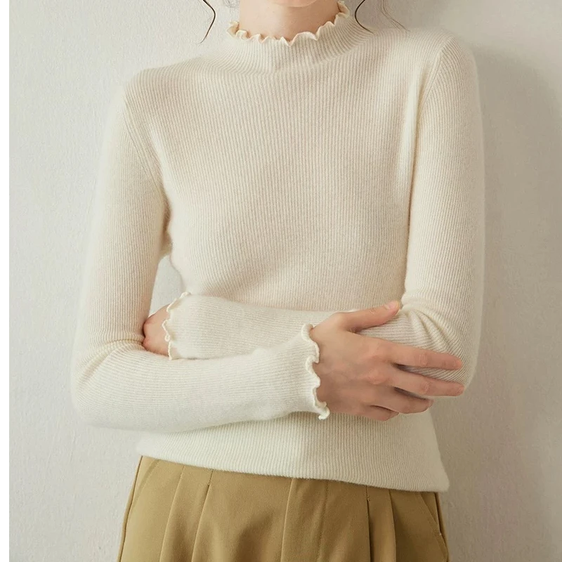 二哥二嫂 花边木耳高弹保暖半高领打底衫